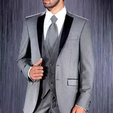 Смокинги для жениха на заказ, мужской костюм светло-серого цвета, Жених/жених, Свадебные/выпускные костюмы, облегающий костюм(пиджак+ брюки+ галстук+ жилет