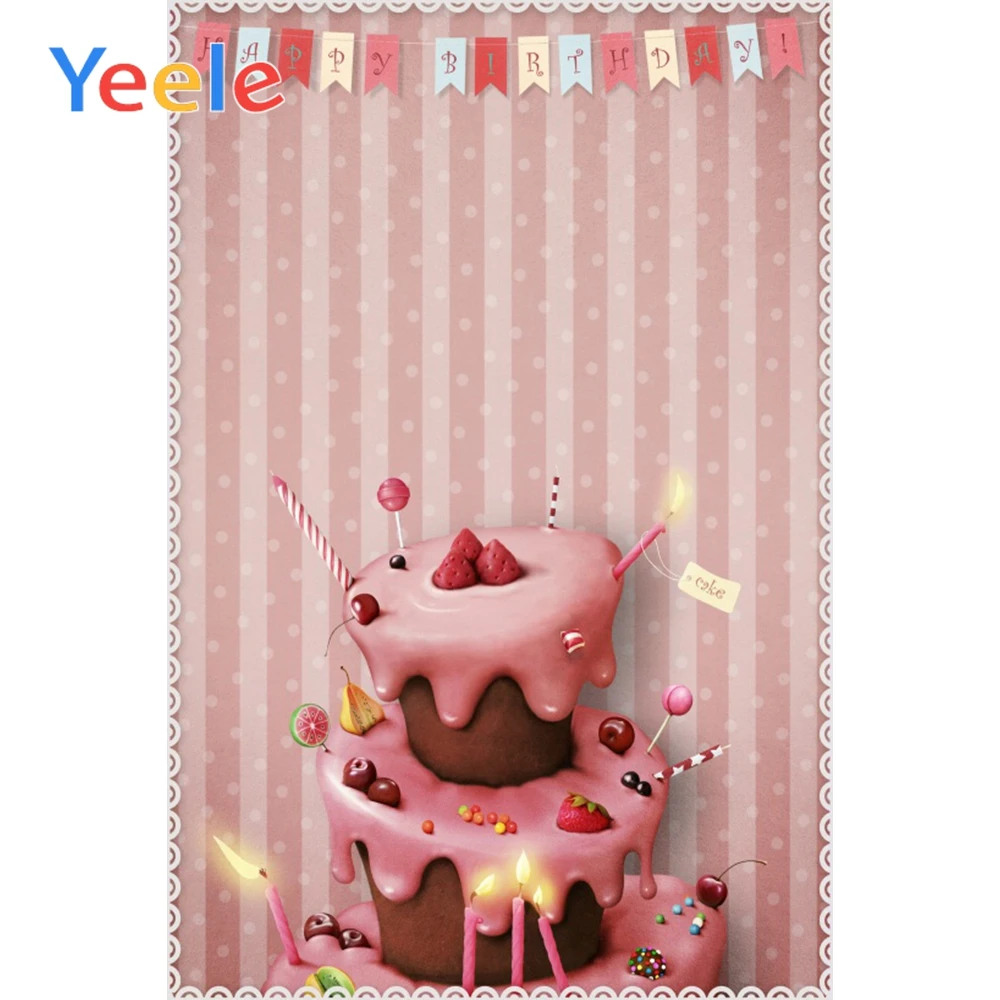 

Yeele Happy Birthday Cakes Candles Strips Baby Newborn Scene Photography Background Vinyl Photographic Backdrop For Photo Studio