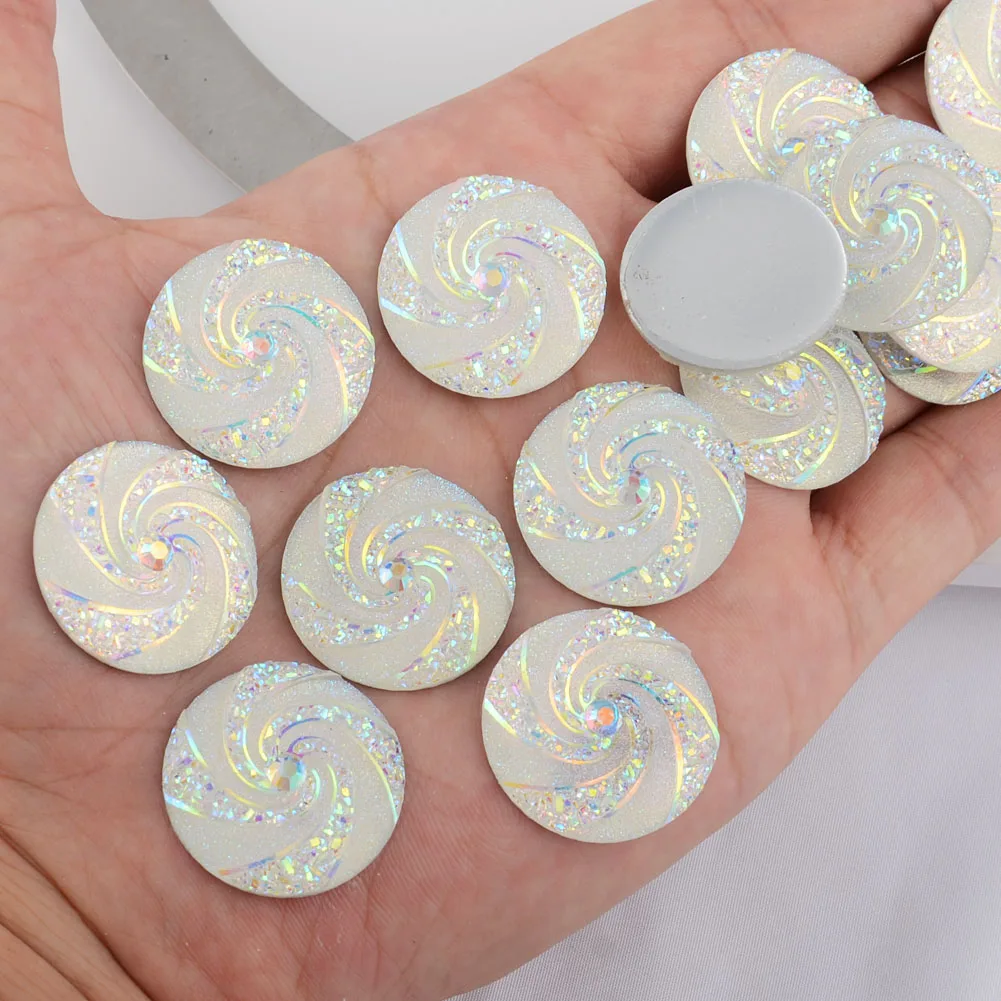 

BOLIAO 10Pcs 25mm (0.98in) Round Whirlwind AB Color White Rhinestones Resin For No Hole Glue Clothes Home Decor Crafts DIY