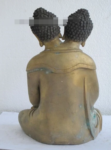 

S0642 8.5"India Rare Buddhism Bronze gild two-headed Sakyamuni RuLai Buddha statue