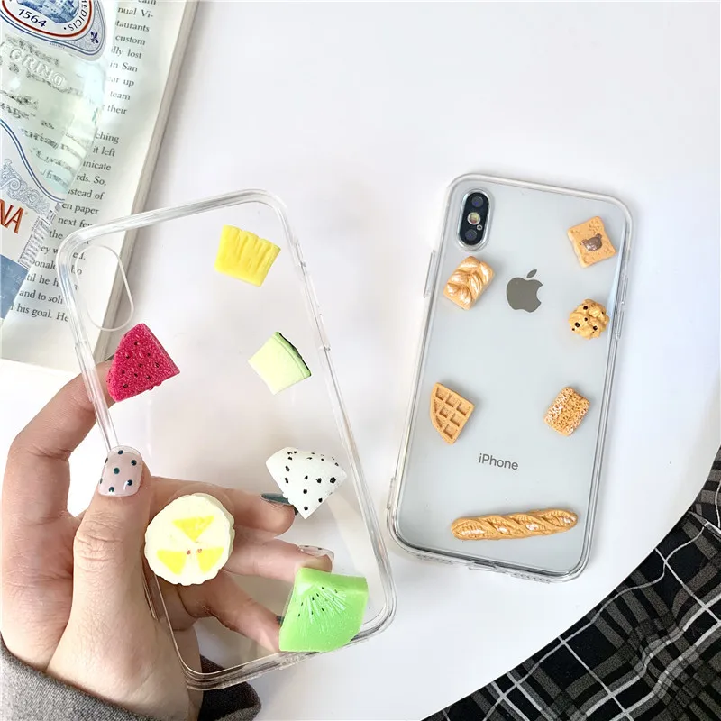

Fresh 3D Fruit Bread Phone Case for Iphone X Xr 7 8 Plus Transparent Hard Acrylic Back Cover for Iphone Xs Max 6 6S Plus Case