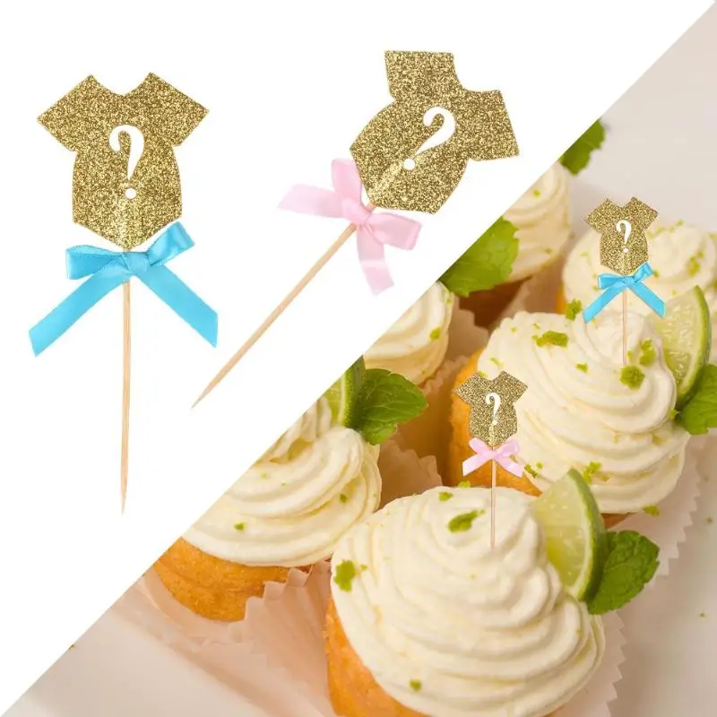24 шт блестящая одежда кекс Toppers детский душ День Рождения Декор еды 12 синий бант+ 12 розовый бант