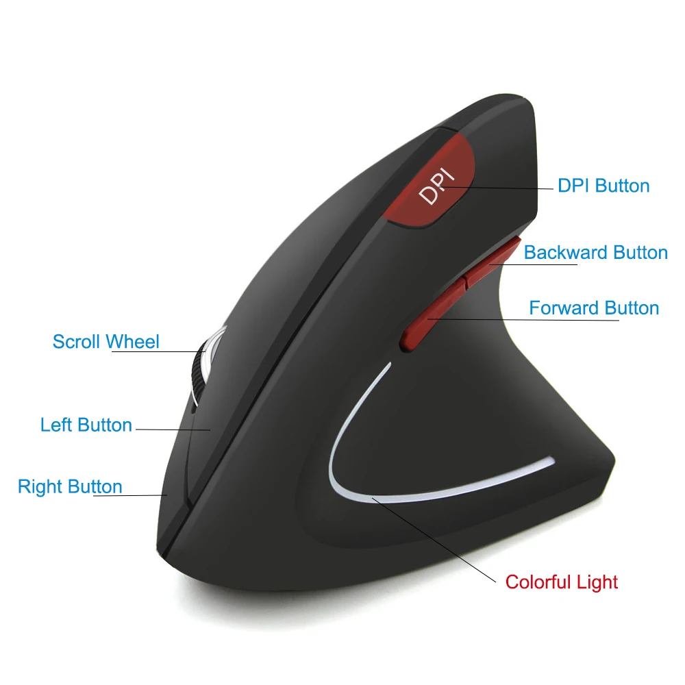 Беспроводная Вертикальная мышь, эргономичная компьютерная мышь, левая рука, Портативная оптическая USB мышь с ковриком для мыши, для ПК, ноутбука, ноутбука