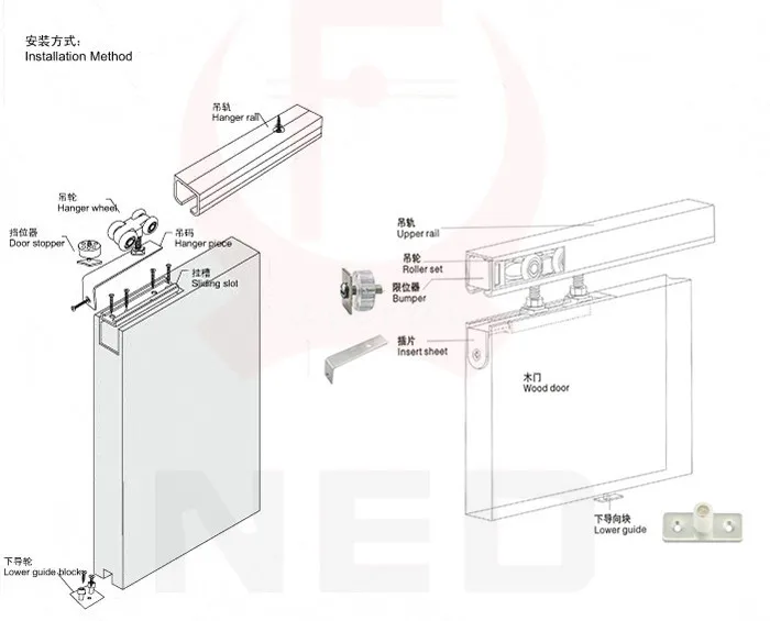 NED складные раздвижные двери роликовый набор висячие дверные ролики деревянная круглая дверная вешалка