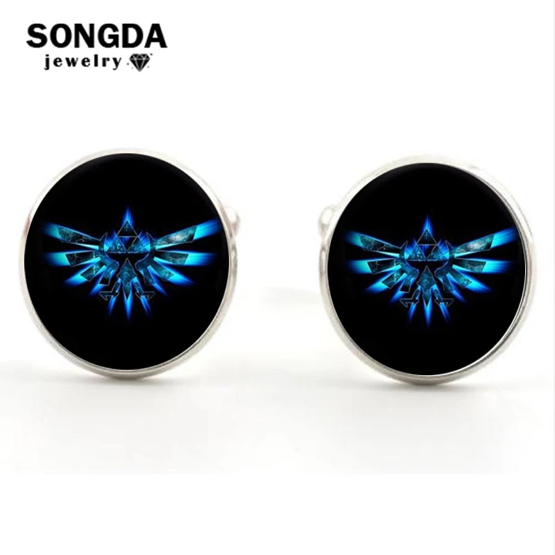 

SONGDA The Legend of Zelda Pattern Glass Cabochon Cufflinks for Mens Silver Bronze Alloy Cuff Links Men Jewelry Costume Props