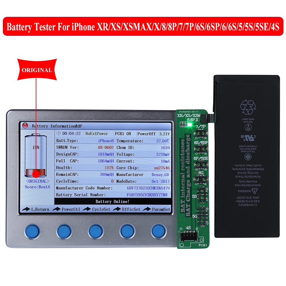 Профессиональный тестер батареи для iPhone XR XS MAX 8 8 P 7 7 P 6SP 6 S 6 6 P 5 5S 4S Батарея Checker прозрачный цикл
