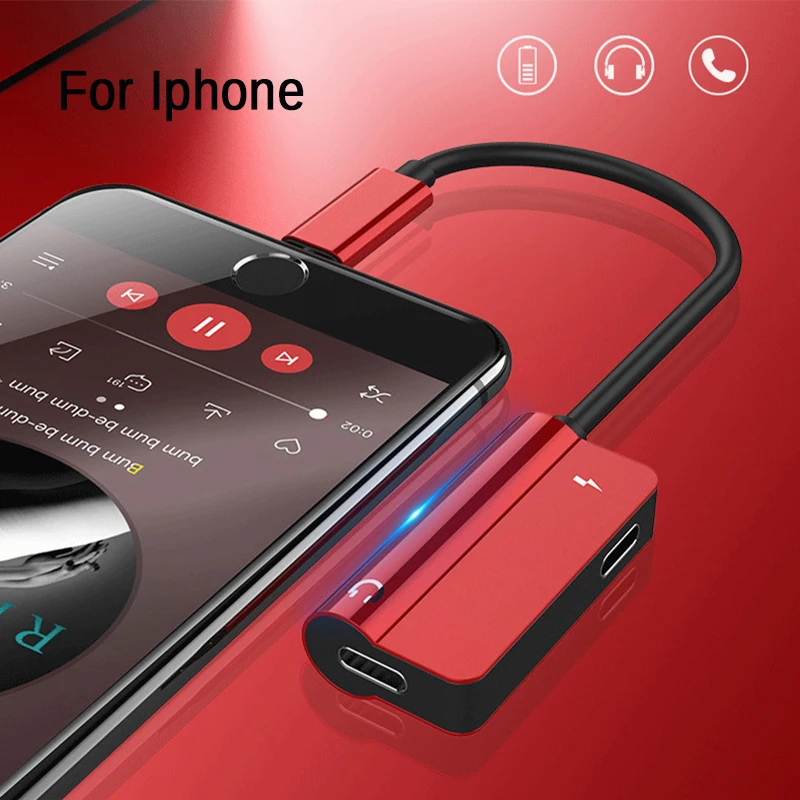 Kopen 2 IN 1 USB Opladen en Audio Splitter Adapter Voor iphone X 7 8 Plus Hoofdtelefoon Music Converter Voor Bliksem kabel Jack Connector