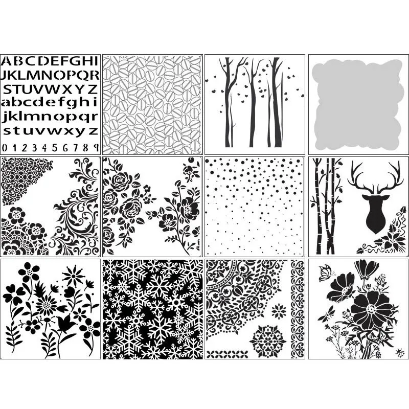 12 видов стилей полые многослойные трафареты, штампованная для скрапбукинга, тиснение, настенная живопись, предварительно рисованная линейка, маскирующий спрей-шаблон