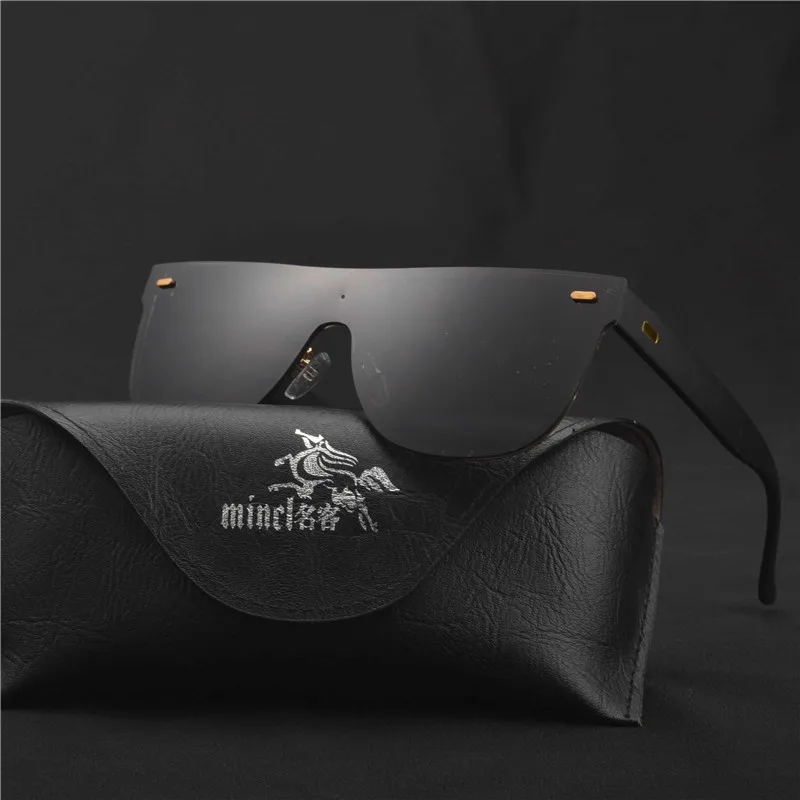 MINCL/Цветные Зеркальные Солнцезащитные очки es для женщин и мужчин, фирменный дизайн, заклепки, оттенки, унисекс, очки, цельное интегрированное солнцезащитное стекло FML - Цвет линз: black