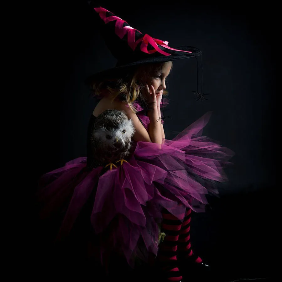 Halloween Girl Witch Hot Pink Black Cosplay Tutu Dress Knee Length Evening Party Dress Kids Holidays Tutus Purim Dress (5)