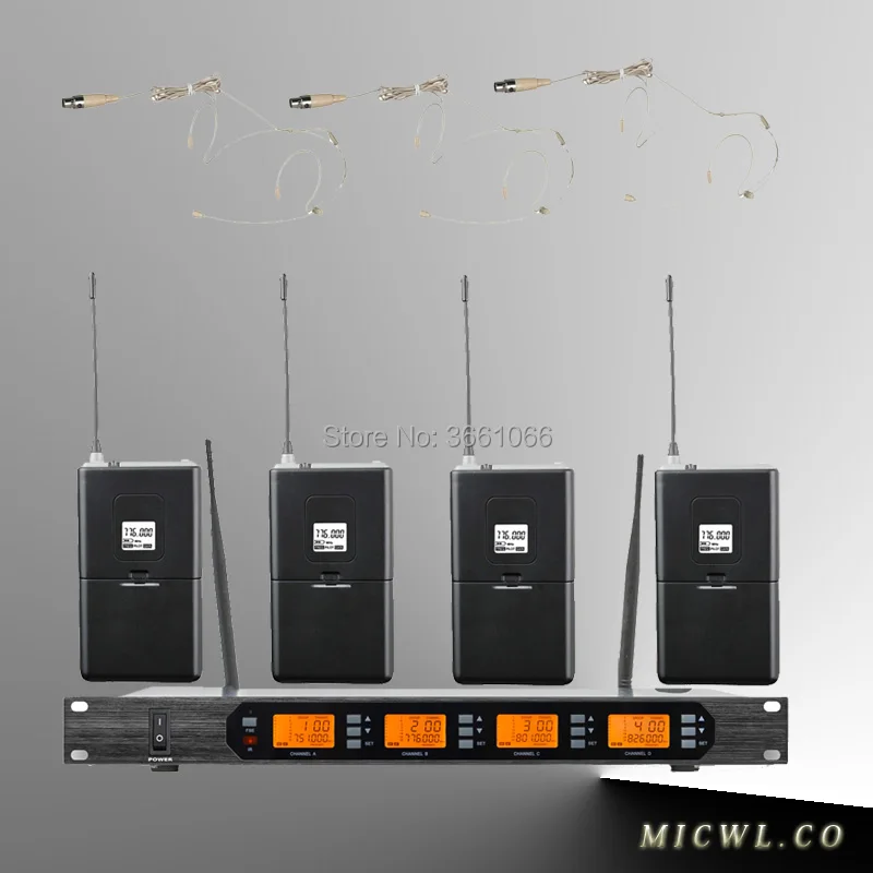 Micwl. الصوت d400 4x100 قناة رقمية لاسلكية الارسال مع سماعة الميكروفون نظام 4 bodypacks البيج