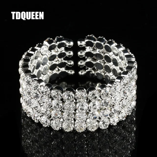 Crystal Cuff Bracelet Silver Plated Women Fashion Jewelry 4 Rows Crystal Cuff Bracelet Silver Plated Women Fashion Jewelry 4 Rows Wide Bangle Luxury Bridal Wedding