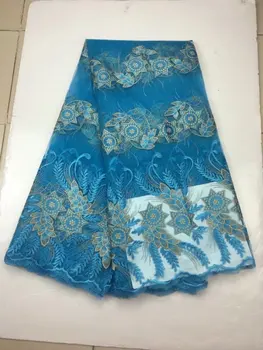 

Hottest Selling Sky Blue African Lace Fabric High Quality Mesh Net French Lace With Velvet Embroidered Nigerian Fabric Bridal