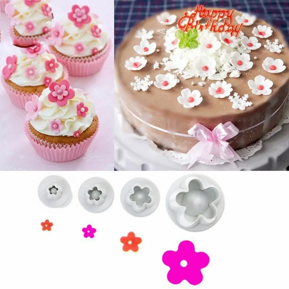 Hot Sale 4Pcs/Set Plum Flower Plunger Fondant Mold Cutter Sugarcraft Cake tools Decorating Christmas Cake Decorating Tools