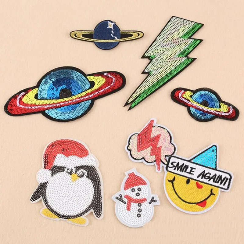 

DOUBLEHEE Sequins Lightning Planet Patch Embroidered Iron On Patches For Clothing Embroidery Design diy Phone Bag Accessories