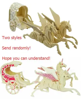 

3D wooden model DIY puzzle toy baby gift hand work assemble wood game Carriage flying horse cart woodcraft construction kit 1set