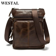 WESTAL Messenger Bag Men's Shoulder Genuine Leather bags Flap Small male man Crossbody for men natural M701