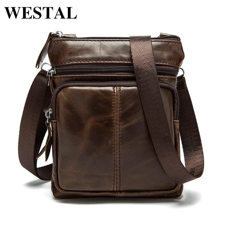 WESTAL حقيبة ساعي بريد للرجال الكتف جلد طبيعي أكياس رفرف صغيرة الذكور رجل Crossbody أكياس للرجال الجلد الطبيعي حقيبة M701