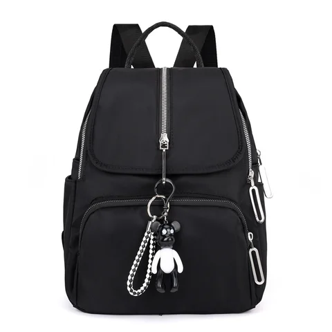 Bolsa de Escola Leve Náilon Mochila Impermeável Respirável Tecido Marca Estudantes Moda Cor Sólida Urso Pingente