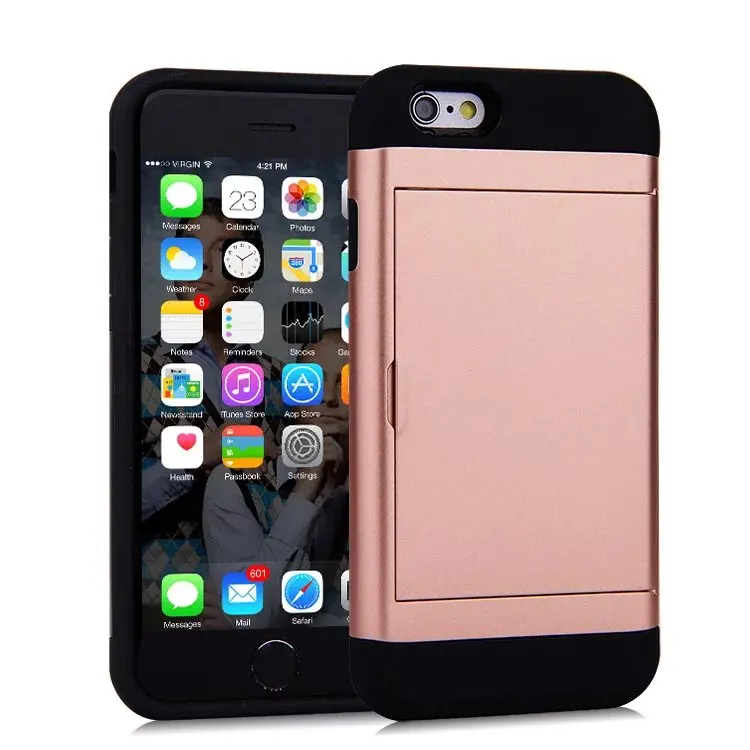 

For iphone 7 7 Plus Case Fashion Card Slot Holder Cover For iPhone 6 6s Plus Dual Layer Armor Hybrid PC+Soft TPU 2 in 1 Capa