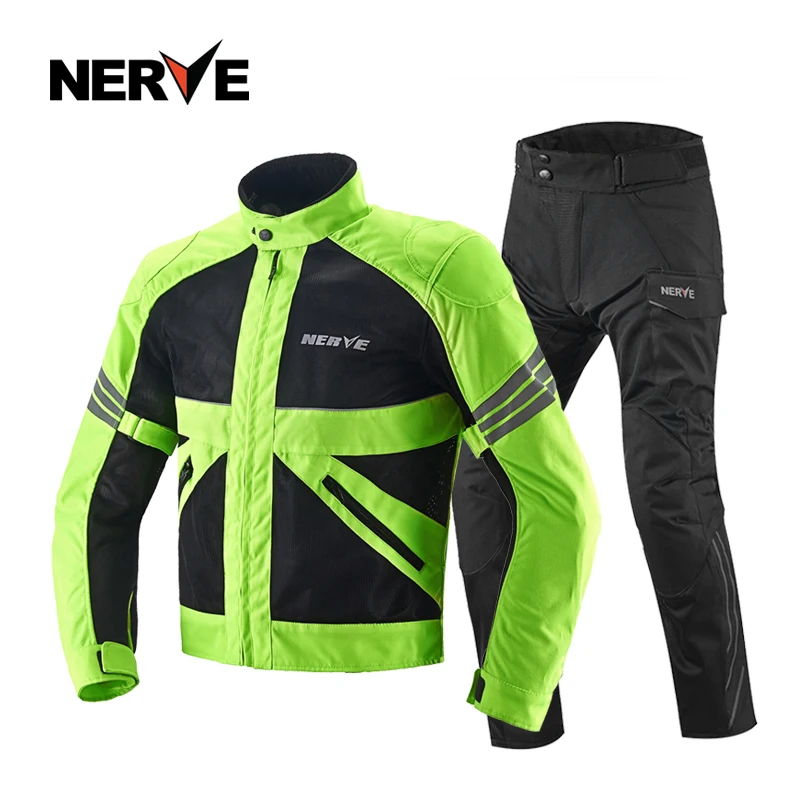 

Brand NERVE Summer Motorcycle Safety Riding Jacket and Pants Moto/Motocross CE Protection Mesh High Visibility Suits for Men