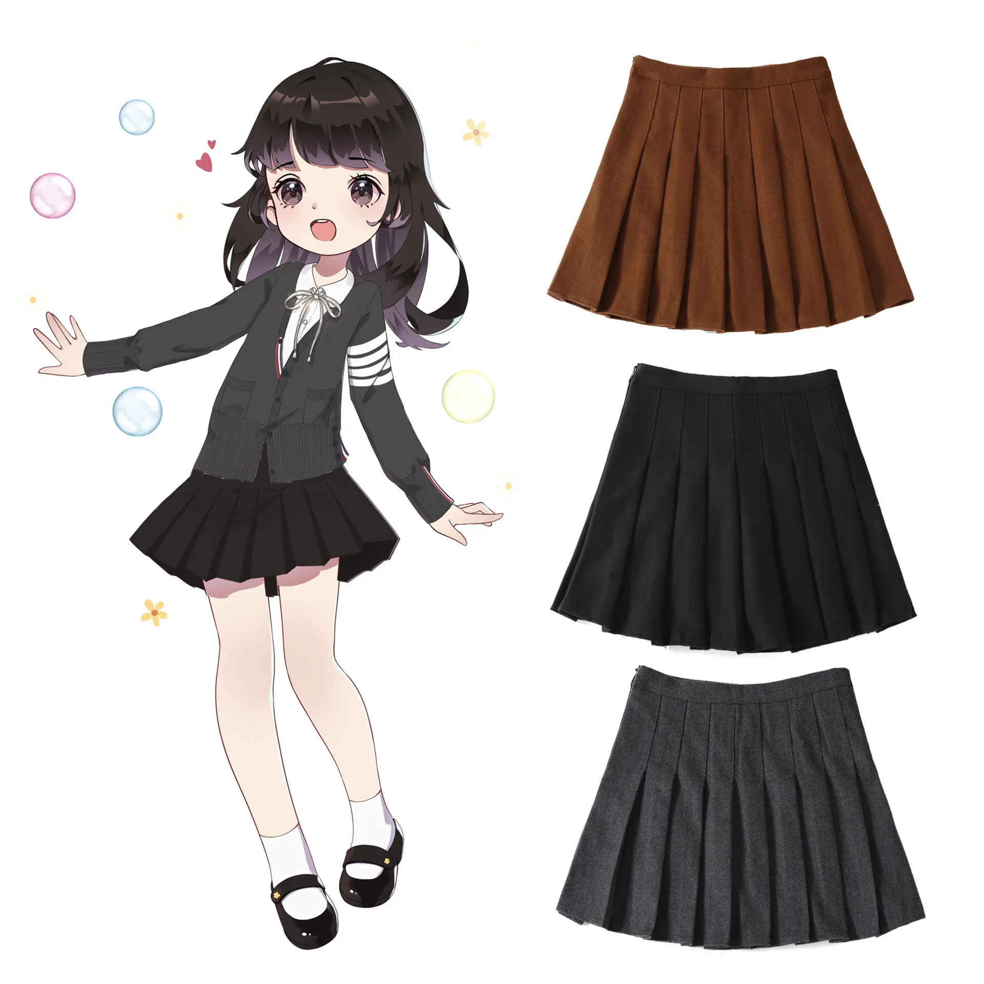 

Pleated Girls Big Kids Skirt Solid Color School Style Children's Clothing