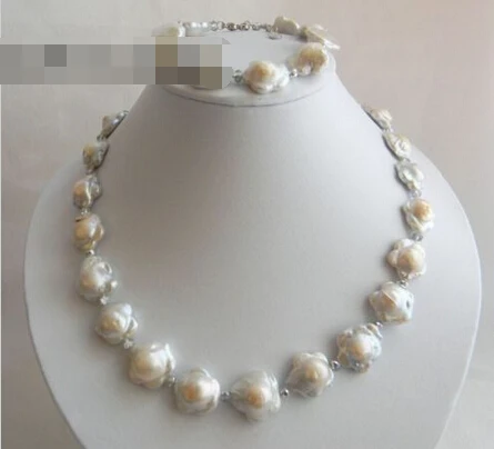 

12551 White Baroque Reborn Freshwater Pearl Necklace Bracelet Set