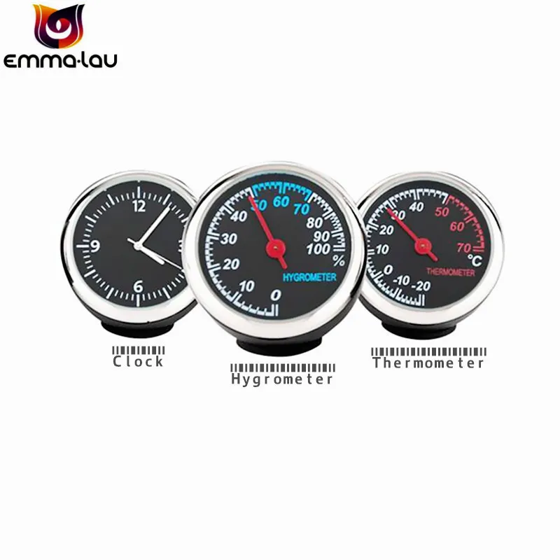 

3Pcs/Set Car-styling Car Clock Thermometer Hygrometer Creative Mini Temperature Humidity Quartz Clock Meter Car Decorations