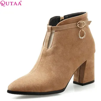 

QUTAA 2019 Women Ankle Boots Pu Leather Platform Black Casual Elegant Winter Shoes Women Motorcycle Shoes Big Size 34-43