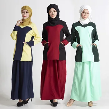 

2016 fashion abaya muslim girl long dress turkish women clothing burqa dubai arab djellaba skirt suits 2 pcs a set