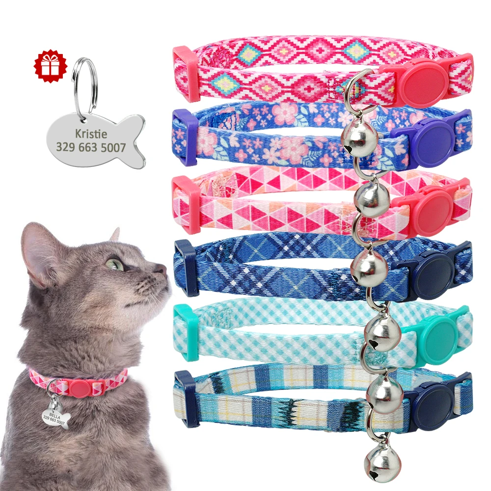 Kitten Cat Collar Personalized Cat ID Tag Collar Quick Release Pet ...