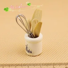 Миниатюрный Кукольный дом аксессуары Моделирование игрушки деревянный держатель для ножей и набор вилок еды милый должен