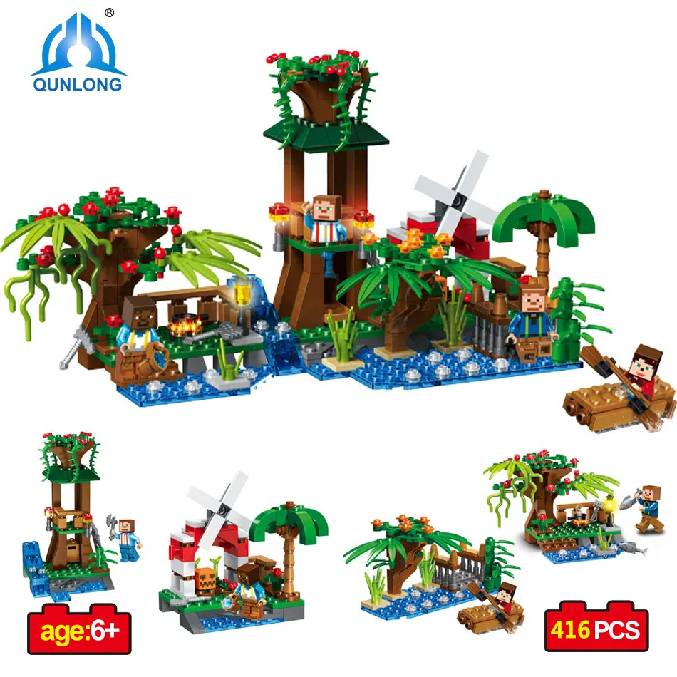 Qunlong Toys Mine World 4 in 1 Pavilion Windmill Building Blocks Children Educational Compatible Legoe Minecrafted City | Игрушки и