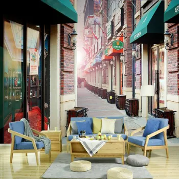

European style romantic village retro alley street block large murals wallpaper bedroom painting television background wallpaper
