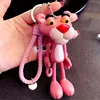Cartoon PVC Pink Panther Keychain With Strap Metal Bell Leather Holder For Kids Girls Backpack Key Ring Pendant Christmas Gift ► Photo 3/6
