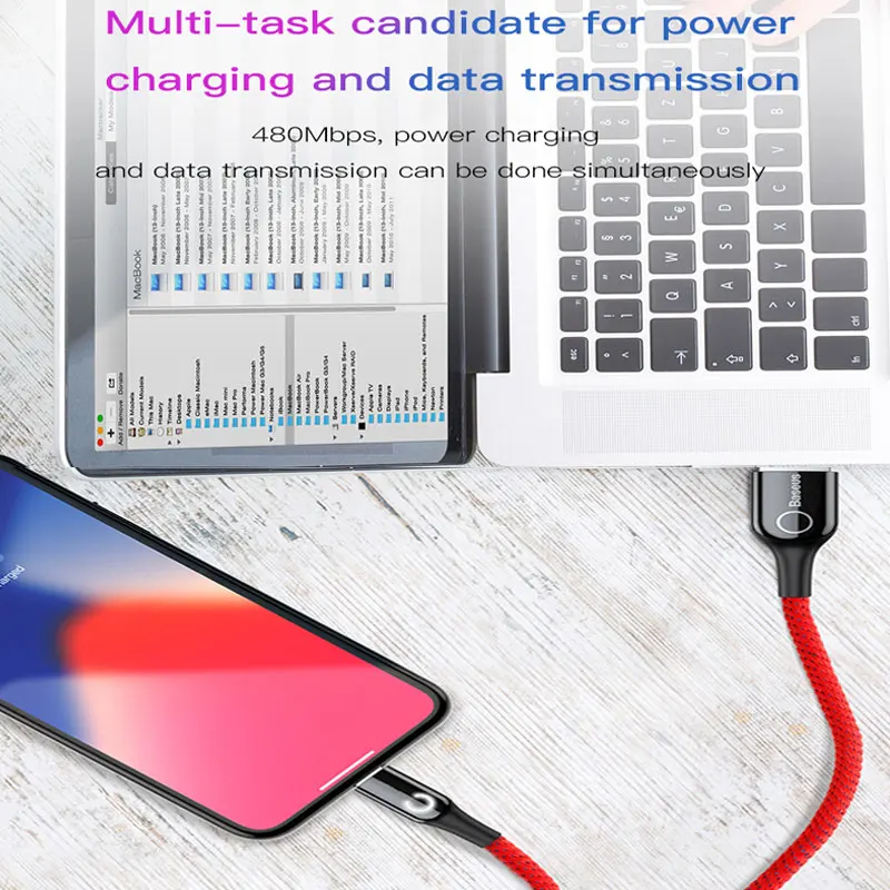 Baseus de desconexión automática Cable USB para iPhone X Xs X Max Xr 8 7 6 2.4A rápido de carga de sincronización de datos del cargador cable de iluminación LED Cable USB