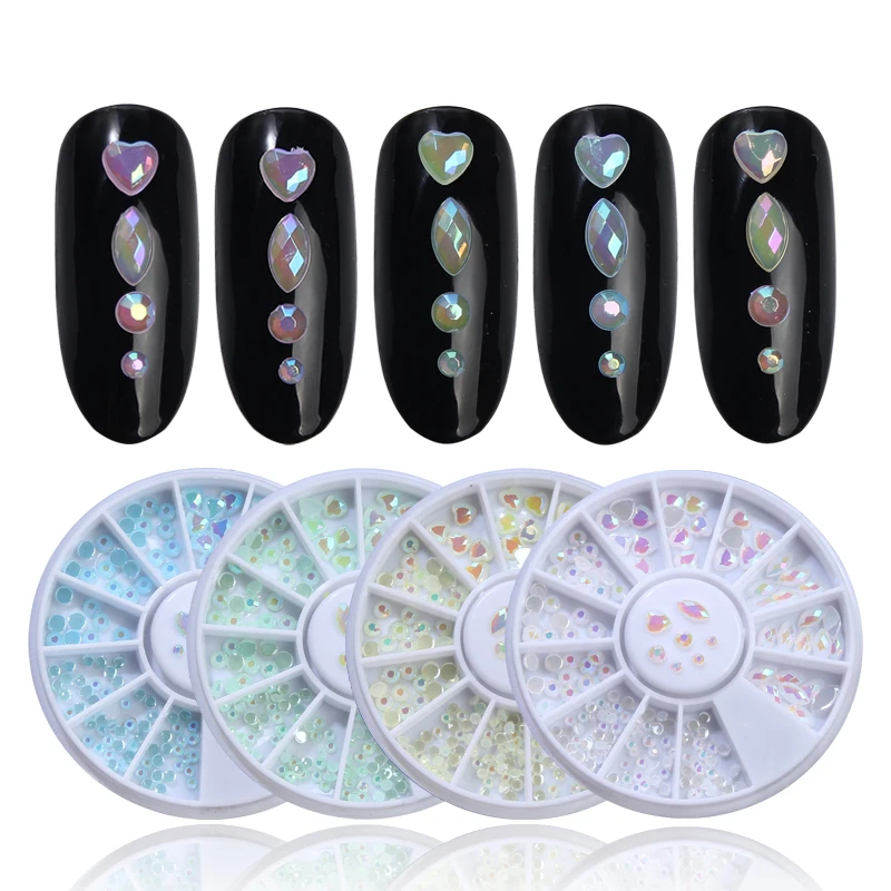 1 ELESSICAL Candy Colorful Nail Rhinestones In Wheel Flatback Heart 3D Acrylic Strass Nail Art Decorations Horese Eye Accessories