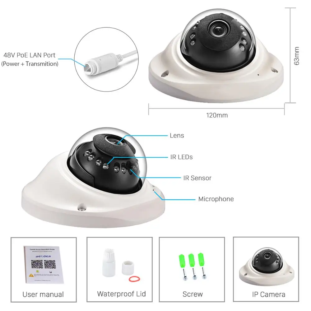 H.265 3MP 2048*1536 IP камера PoE IP66 металлическая купольная HD видеонаблюдения с ночным