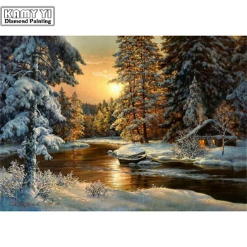 

Full Drill Square Diamond 5D DIY Diamond Painting"Snow day sunset"Diamond Embroidery Cross Stitch Rhinestone Mosaic Painting