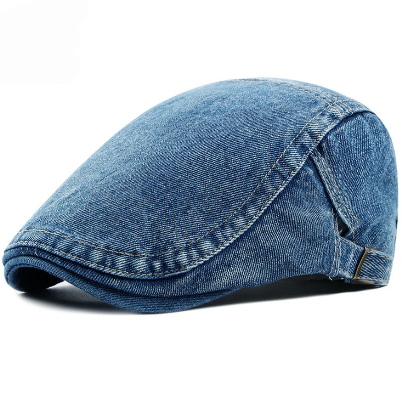 

HT1193 Adjustable Men Beret Spring Summer Sun Breathable Bone Brim Flat Hats Women Men Herringbone Solid Beret Cap Demin Ivy Cap