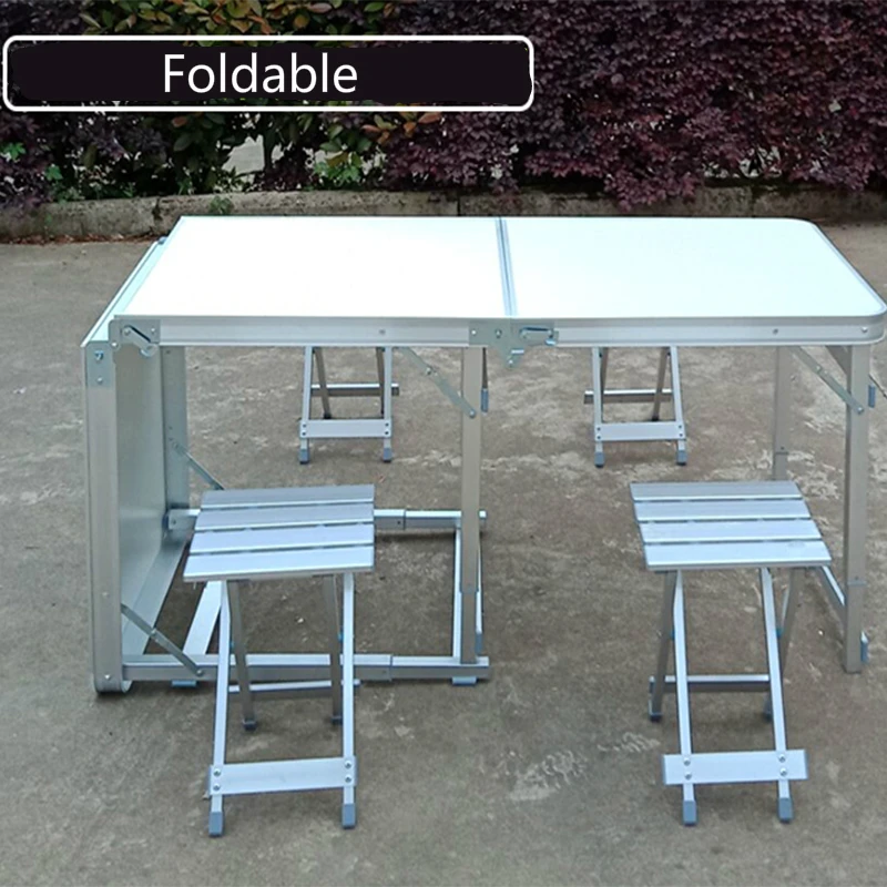Lengthen Outdoor Portable Table Multifunction Camping Barbecue Desk with Stool Foldable Lifted Dining Table and Chair Set Steady