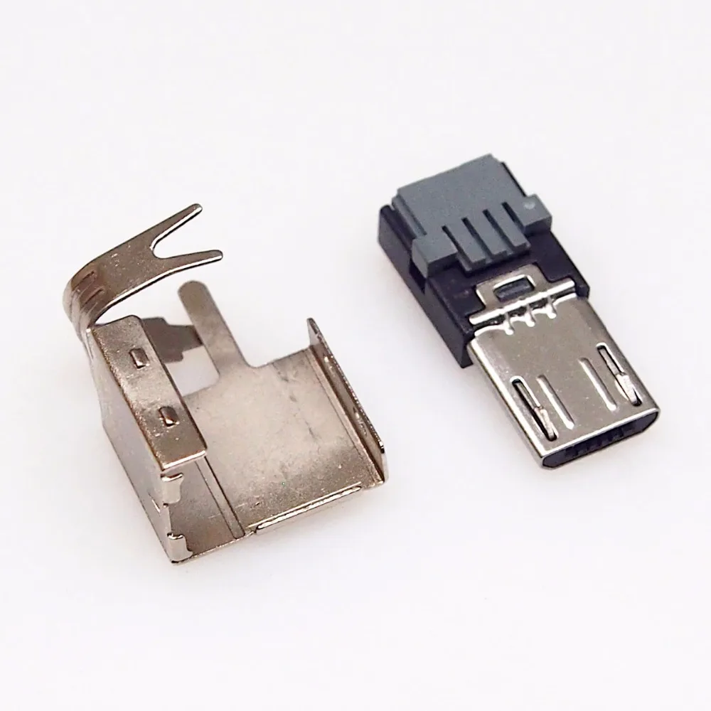 

50set 2 in 1 Micro USB male plug with metal housing shell Solderless press wire type