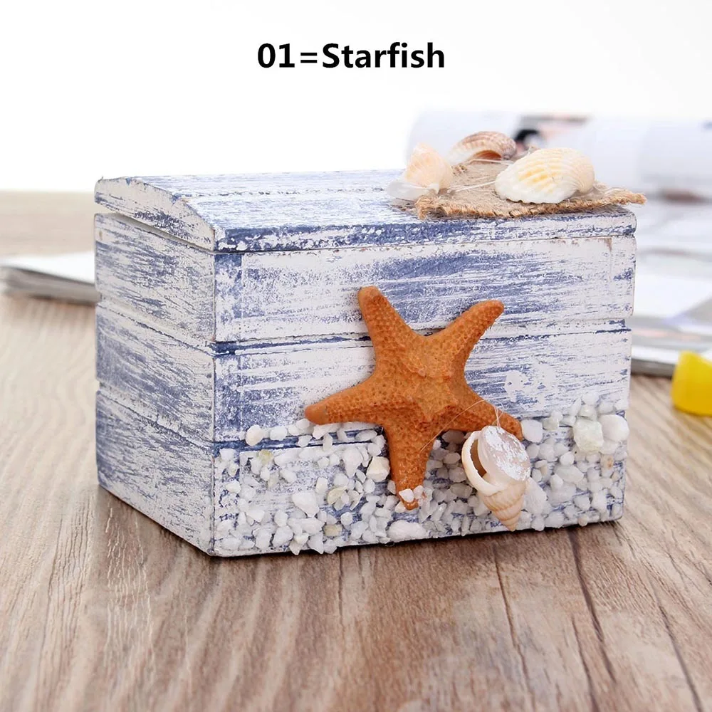 

2019 1 Pcs Cute Sea Style Starfish Pattern Jewelry Display Wooden Case Ring Necklace Earring Storage Box Gifts cpdb46b23