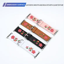 Ремешок для часов из натуральной кожи для Apple Watch 38 мм 42 мм красный цветок вышивка для женщин и мужчин заменить ремешок для iwatch 1 2 3