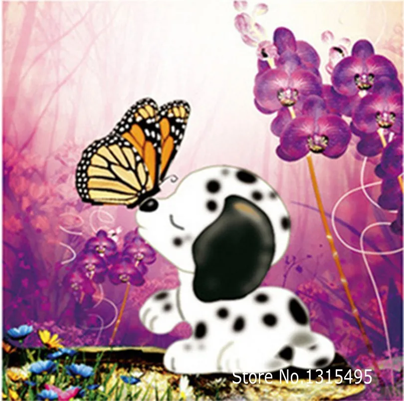 

Dog with butterfly cross stitch kits mosaic diamond painting square diamond full embroidered the picture pastes wall sticker