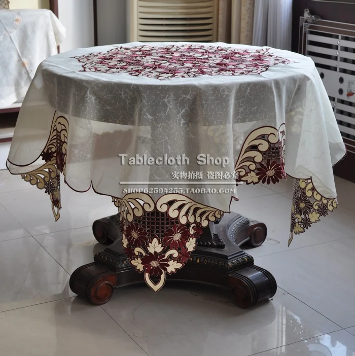 

Embroidered Beige Cutworking Table cloth Overlay, Embroidery Tablelinen, Random Shipments