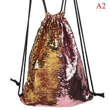Girls women sequin double color drawstring backpack sports travel school bags