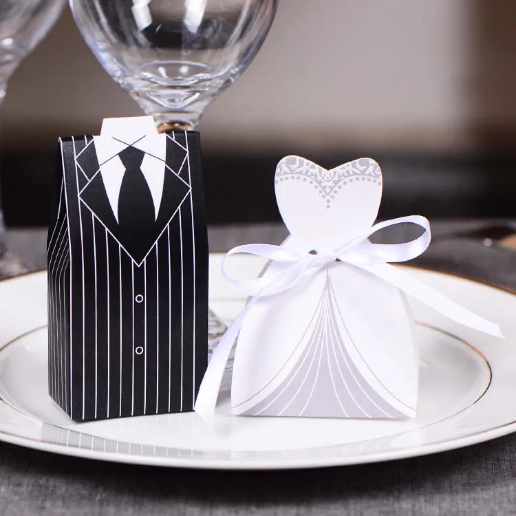 100Pcs font b Bridal b font Gift Cases Groom Tuxedo Dress font b Gown b font