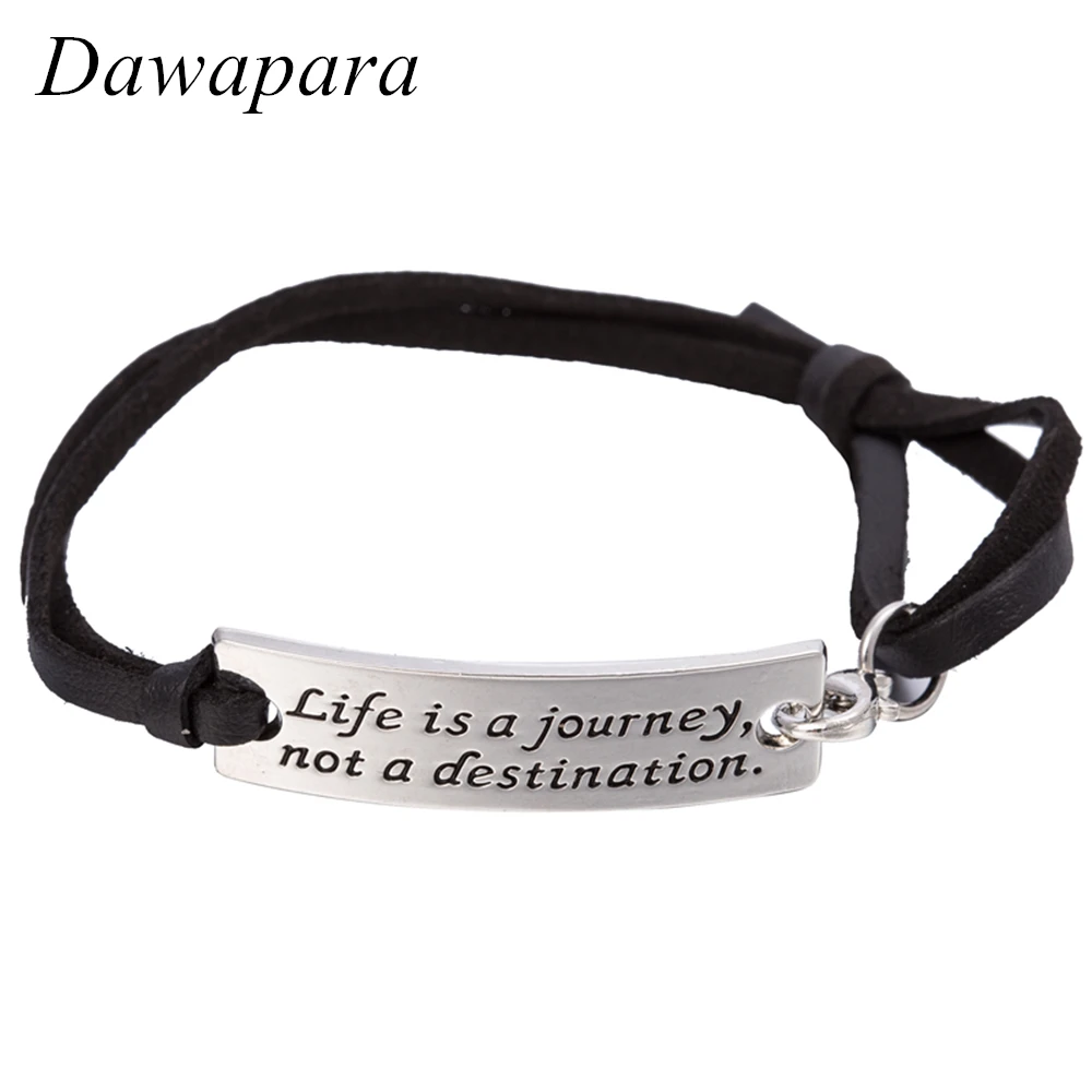 

Dawapara Positive Quote Life is a Journey Not a Destination Stamped Rectangle Leather Bracelets Men's Fashion Jewelry