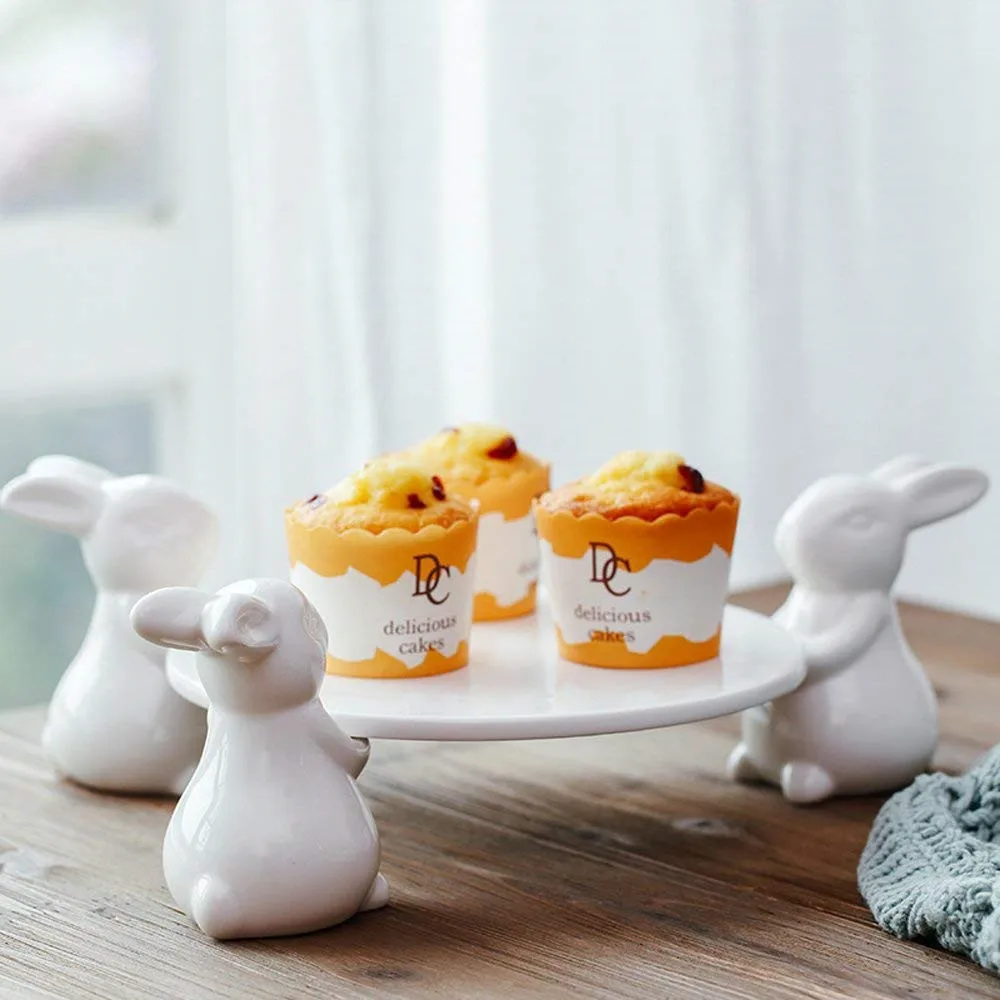 Porcelain Cake Plate Ceramic White Rabbit Foot Holder Creative Home Decorations Ceramic Ornaments Accessories Tea Pastry Tray - Пасха
